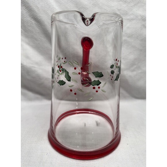 Pfaltzgraff Winterberry Pitcher red & clear etched glass holly holiday 8.75” - Picture 4 of 16